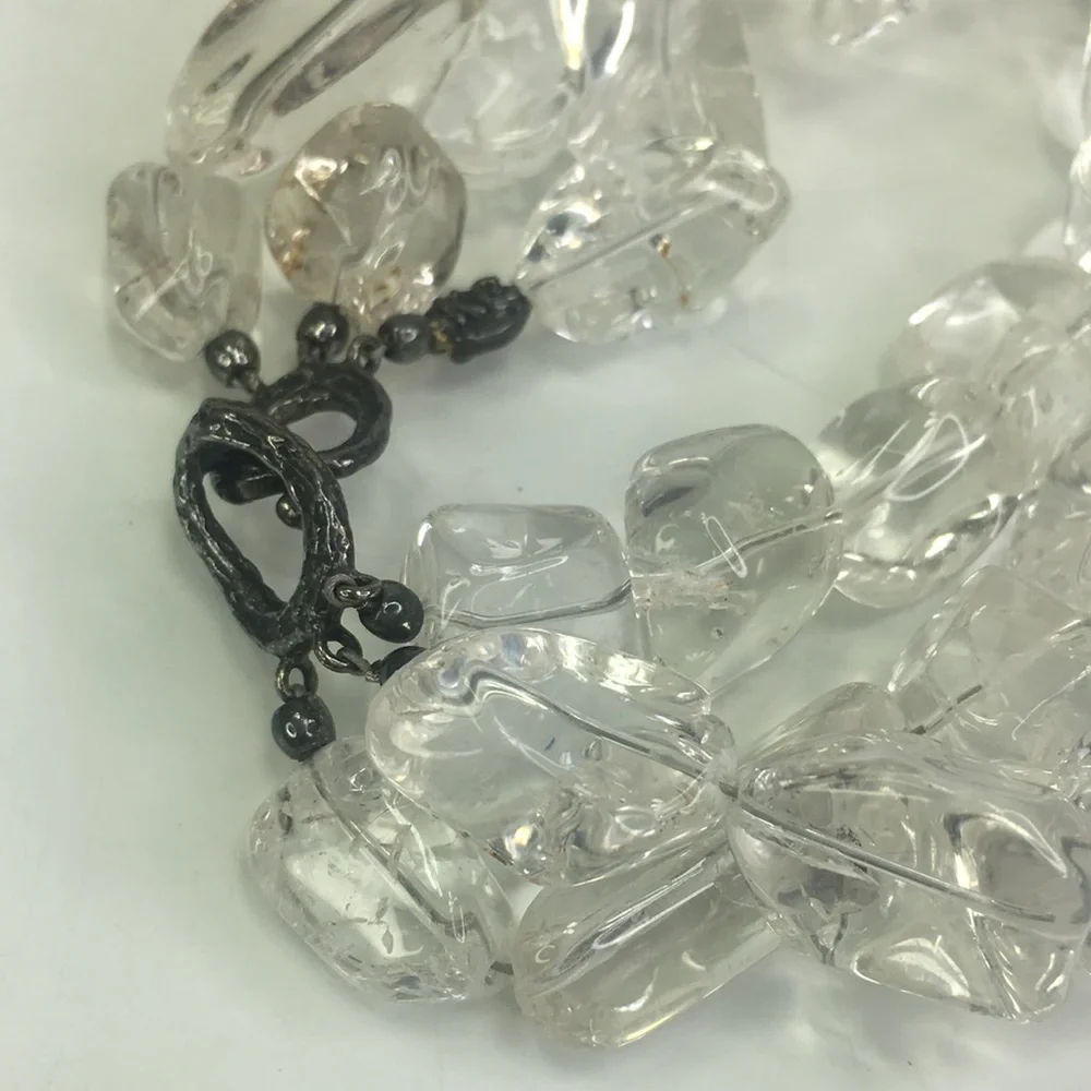 Kenneth Cole Bold Statement Necklace clear chunky glass Vintage triple strand - Picture 6 of 6